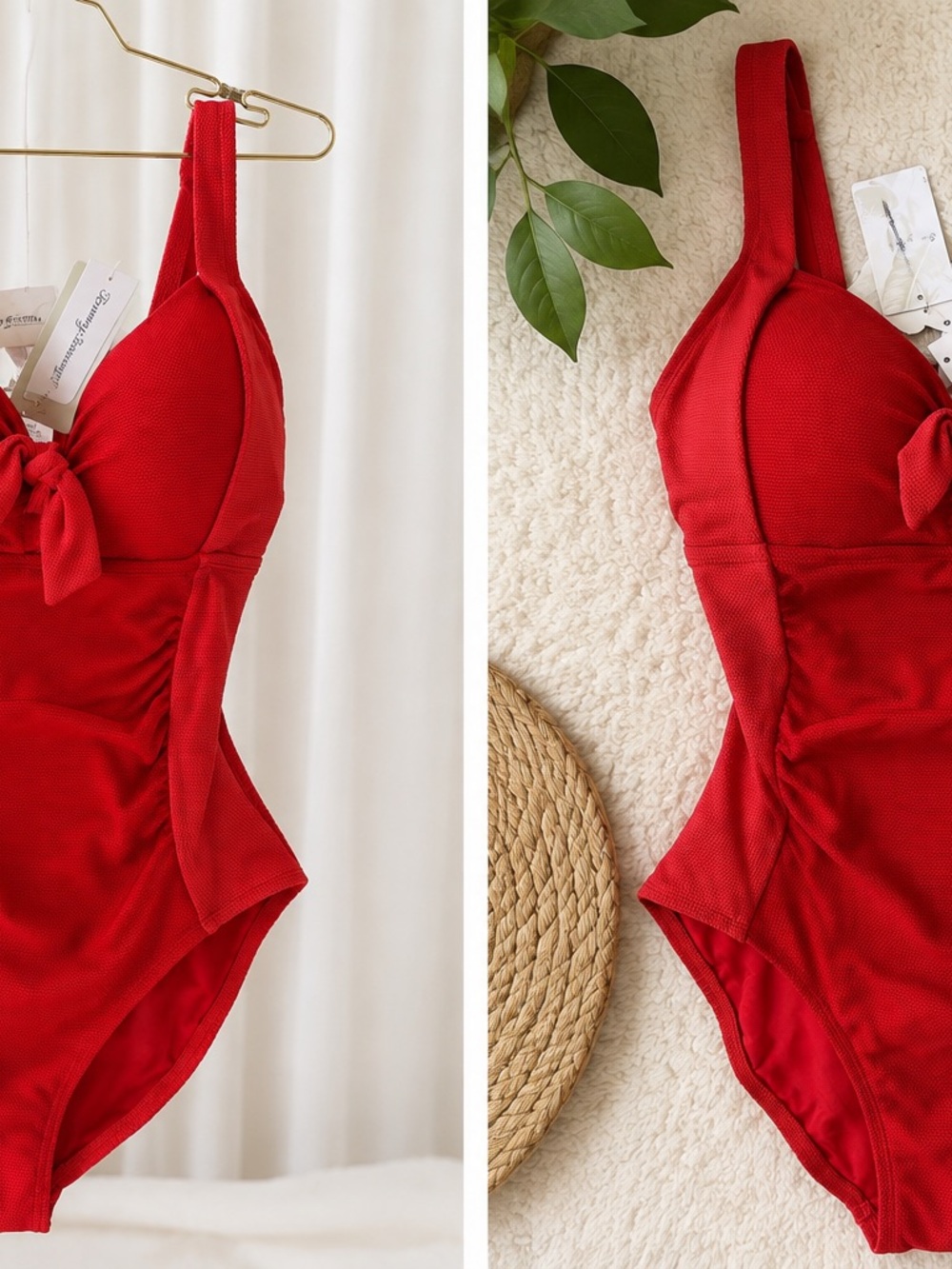Red One-Piece Swimsuit with Tie Front